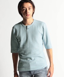 HIDEAWAYS NICOLE | シャーリングジャガードヘンリーネック5分袖プルオーバー(Tシャツ/カットソー)