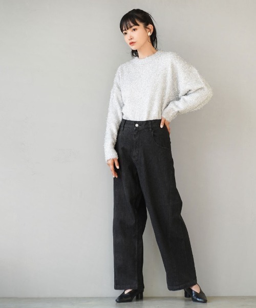 e-zakkamania stores(イーザッカマニアストアーズ)の「ウエストボタン ワイドストレートデニム(デニムパンツ・レディース・ブラック/ブルー/ネイビー・フリー)」の6枚目の写真