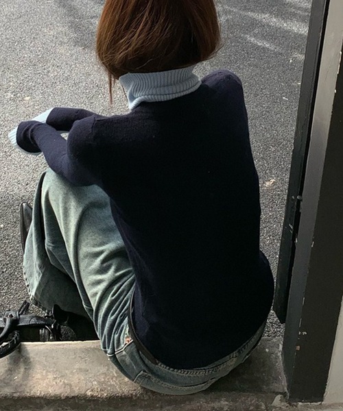 LYEON（リヨン）の「レイヤードライクドッキングニット/配色レイヤードニット（ニット/セーター・レディース・ブラック/ブルー・FREE）」の15枚目の写真