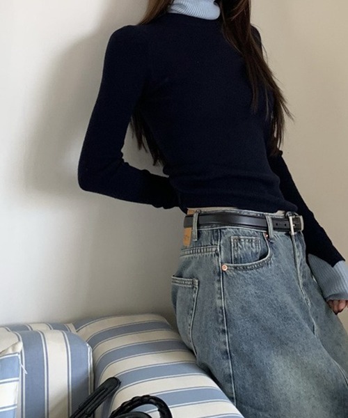 LYEON（リヨン）の「レイヤードライクドッキングニット/配色レイヤードニット（ニット/セーター・レディース・ブラック/ブルー・FREE）」の12枚目の写真