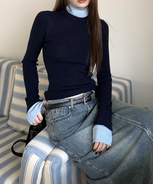 LYEON（リヨン）の「レイヤードライクドッキングニット/配色レイヤードニット（ニット/セーター・レディース・ブラック/ブルー・FREE）」の17枚目の写真