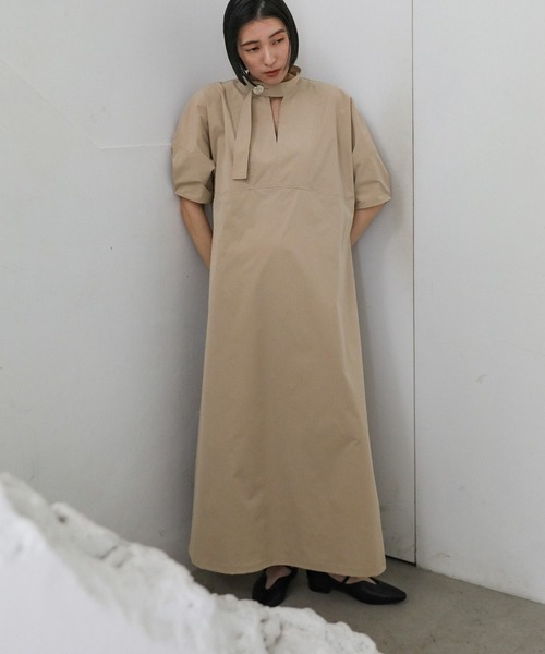 セレモニー】ベルトカラーランタンスリーブワンピース