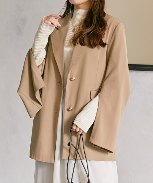 Thevon（ゼボン）の「袖スリット2WAYテーラードジャケット（テーラードジャケット・レディース・グレー/モカ/ネイビー・FREE）」の5枚目の写真