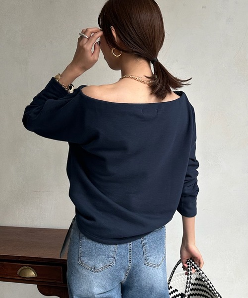 DOUDOU オフショルスウェット ネイビー セール】【リバイバルアイテム】オフショルスウェット