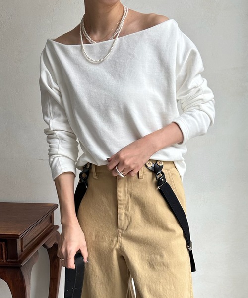 DouDou（ドゥドゥ）の「【リバイバルアイテム】オフショルスウェット（スウェット・レディース・ネイビー/オリーブ/グレイッシュベージュ/オフホワイト/ピンク/グレー/ブラック/ブラウン・FREE）」の19枚目の写真