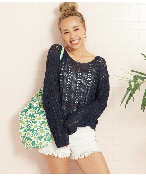 anap mimpi（アナップミンピ）の「クロシェ デザイン ニットトップス（Tシャツ/カットソー・レディース・ターコイズブルー/ベージュ/ネイビー・FREE）」の11枚目の写真