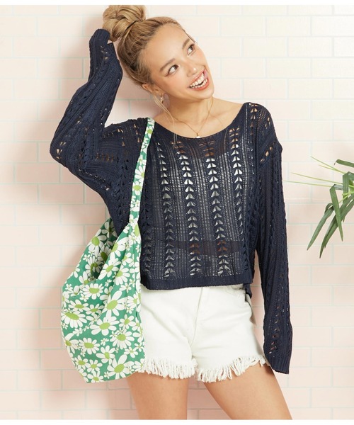 anap mimpi（アナップミンピ）の「クロシェ デザイン ニットトップス（Tシャツ/カットソー・レディース・ターコイズブルー/ベージュ/ネイビー・FREE）」の12枚目の写真