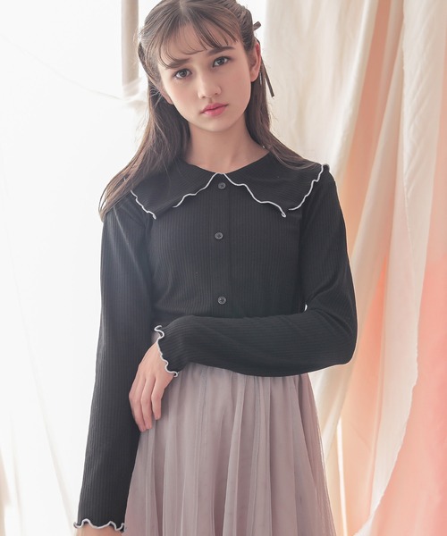 Amourire girl（アムリールガール）の「BIG襟カットソーブラウス(130cm~160cm)（Tシャツ/カットソー・キッズ・ベージュ/ピンク/ブラック/サックスブルー/オフホワイト・130cm/140cm/150cm/160cm）」の10枚目の写真