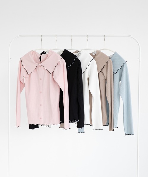 Amourire girl（アムリールガール）の「BIG襟カットソーブラウス(130cm~160cm)（Tシャツ/カットソー・キッズ・ベージュ/ピンク/ブラック/サックスブルー/オフホワイト・130cm/140cm/150cm/160cm）」の12枚目の写真