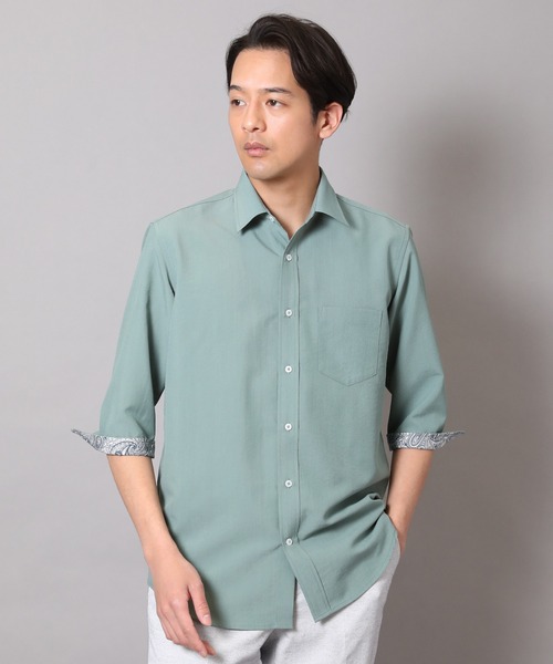 CROWDED CLOSET（クラウデッドクローゼット）の「麻調ポリエステル七分袖シャツ（シャツ/ブラウス・メンズ・ブルー/ホワイト/グリーン/ネイビー・01/02/03/04）」の2枚目の写真