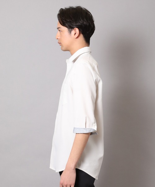 CROWDED CLOSET（クラウデッドクローゼット）の「麻調ポリエステル七分袖シャツ（シャツ/ブラウス・メンズ・ブルー/ホワイト/グリーン/ネイビー・01/02/03/04）」の5枚目の写真