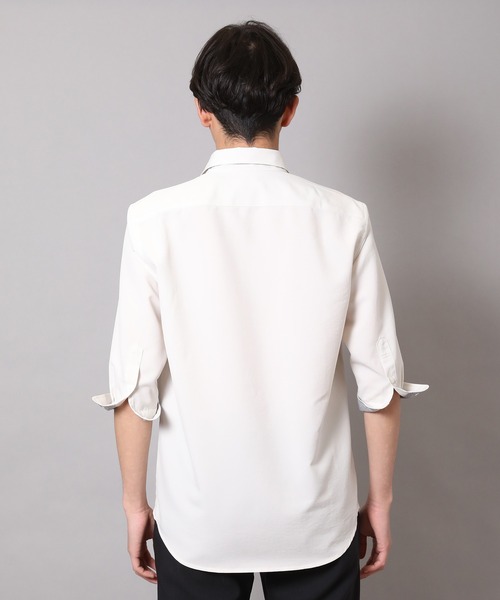 CROWDED CLOSET（クラウデッドクローゼット）の「麻調ポリエステル七分袖シャツ（シャツ/ブラウス・メンズ・ブルー/ホワイト/グリーン/ネイビー・01/02/03/04）」の6枚目の写真