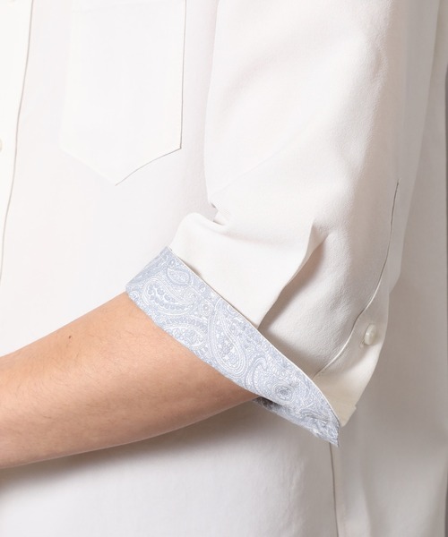 CROWDED CLOSET（クラウデッドクローゼット）の「麻調ポリエステル七分袖シャツ（シャツ/ブラウス・メンズ・ブルー/ホワイト/グリーン/ネイビー・01/02/03/04）」の8枚目の写真