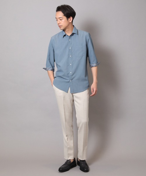 CROWDED CLOSET（クラウデッドクローゼット）の「麻調ポリエステル七分袖シャツ（シャツ/ブラウス・メンズ・ブルー/ホワイト/グリーン/ネイビー・01/02/03/04）」の10枚目の写真