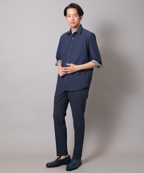 CROWDED CLOSET（クラウデッドクローゼット）の「麻調ポリエステル七分袖シャツ（シャツ/ブラウス・メンズ・ブルー/ホワイト/グリーン/ネイビー・01/02/03/04）」の12枚目の写真