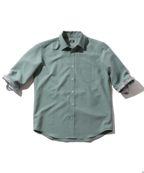 CROWDED CLOSET（クラウデッドクローゼット）の「麻調ポリエステル七分袖シャツ（シャツ/ブラウス・メンズ・ブルー/ホワイト/グリーン/ネイビー・01/02/03/04）」の20枚目の写真