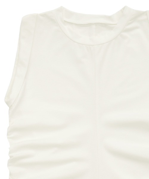 select MOCA(セレクトモカ)の「サイドギャザーノースリーブTシャツ(Tシャツ/カットソー・レディース・ブラック/オフホワイト・FREE)」の10枚目の写真