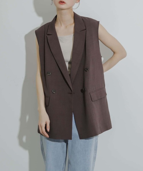 SENSE OF PLACE by URBAN RESEARCH（センスオブプレイスバイアーバンリサーチ）の「『UR TECH DRYLUXE』リネンライクバックデザインジレ（その他アウター・レディース・ライトベージュ/ブラック/ネイビー/ブラウン・ONE）」の5枚目の写真