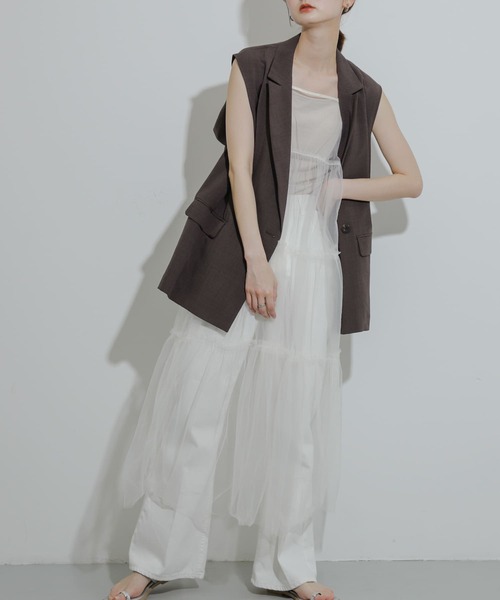 SENSE OF PLACE by URBAN RESEARCH（センスオブプレイスバイアーバンリサーチ）の「『UR TECH DRYLUXE』リネンライクバックデザインジレ（その他アウター・レディース・ライトベージュ/ブラック/ネイビー/ブラウン・ONE）」の12枚目の写真