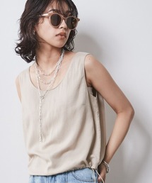 <大きいサイズ>レーヨン麻ノースリーブブラウス シックスタイル