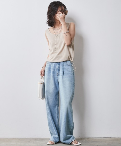 CHIC STYLE（シックスタイル）の「＜大きいサイズ＞レーヨン麻ノースリーブブラウス シックスタイル（キャミソール・レディース・キャメル/ベージュ/チャコール・5L/4L/3L/LL/L）」の4枚目の写真