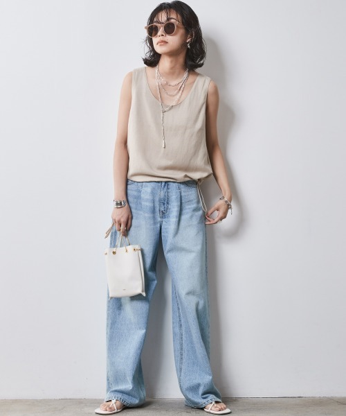 CHIC STYLE（シックスタイル）の「＜大きいサイズ＞レーヨン麻ノースリーブブラウス シックスタイル（キャミソール・レディース・キャメル/ベージュ/チャコール・5L/4L/3L/LL/L）」の16枚目の写真