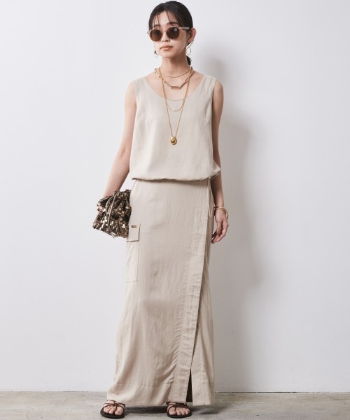 CHIC STYLE（シックスタイル）の「＜大きいサイズ＞レーヨン麻ノースリーブブラウス シックスタイル（キャミソール・レディース・キャメル/ベージュ/チャコール・5L/4L/3L/LL/L）」の13枚目の写真