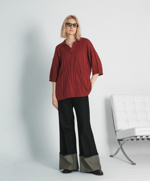 and per se セーター・ポロシャツ・スカート SKIPPER JACQUARD KNIT POLO SHIRT/スキッパージャガードポロニット