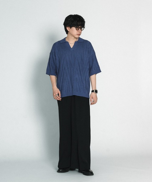 SKIPPER JACQUARD KNIT POLO SHIRT/スキッパージャガードポロ