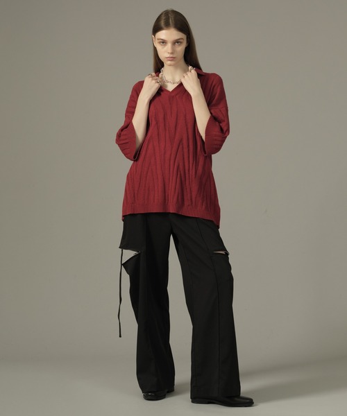 SKIPPER JACQUARD KNIT POLO SHIRT/スキッパージャガードポロニット