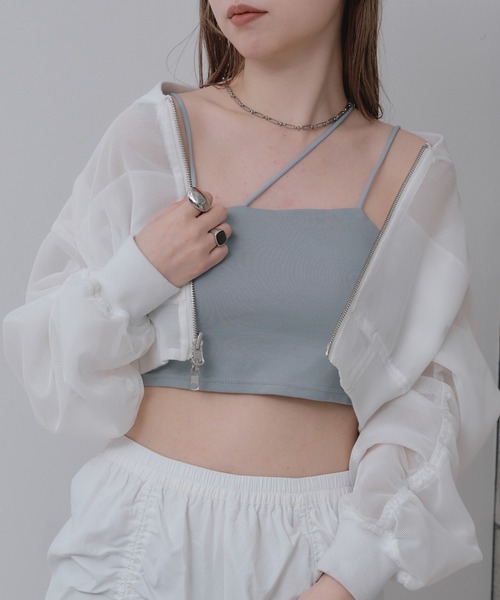 RAY CASSIN(レイカズン)の「ショート丈アシメキャミ(キャミソール・レディース・ブラック/ブルー/ピンク/ホワイト・FREE)」の3枚目の写真