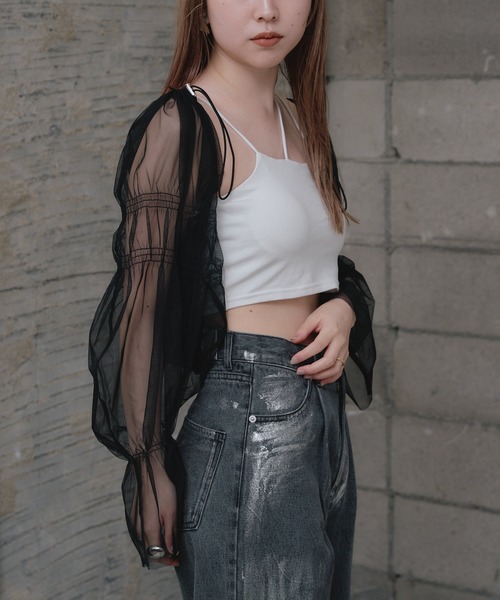 RAY CASSIN(レイカズン)の「ショート丈アシメキャミ(キャミソール・レディース・ブラック/ブルー/ピンク/ホワイト・FREE)」の5枚目の写真