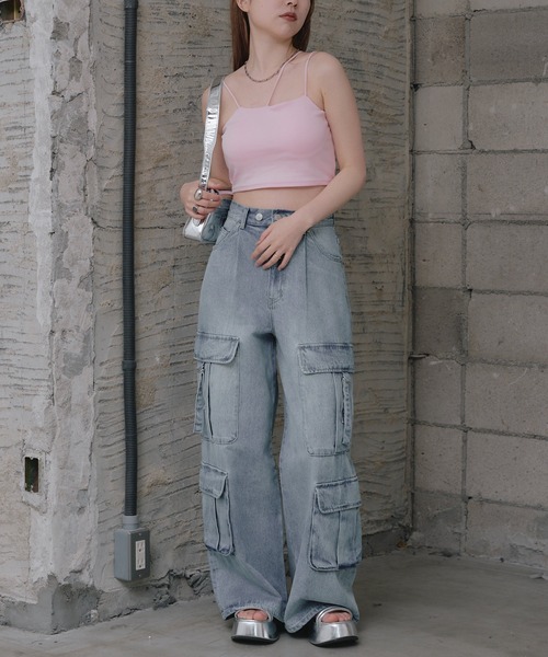 RAY CASSIN(レイカズン)の「ショート丈アシメキャミ(キャミソール・レディース・ブラック/ブルー/ピンク/ホワイト・FREE)」の11枚目の写真