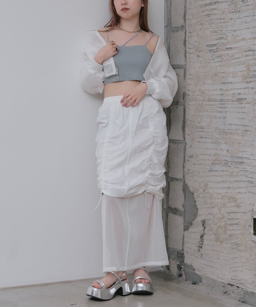 RAY CASSIN(レイカズン)の「ショート丈アシメキャミ(キャミソール・レディース・ブラック/ブルー/ピンク/ホワイト・FREE)」の21枚目の写真