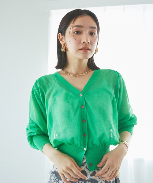 VIS（ビス）の「Vネックドルマンスリーブシアーカーディガン（カーディガン/ボレロ・レディース・ホワイト/ブラック/ブラウン/グリーン・FREE）」の5枚目の写真