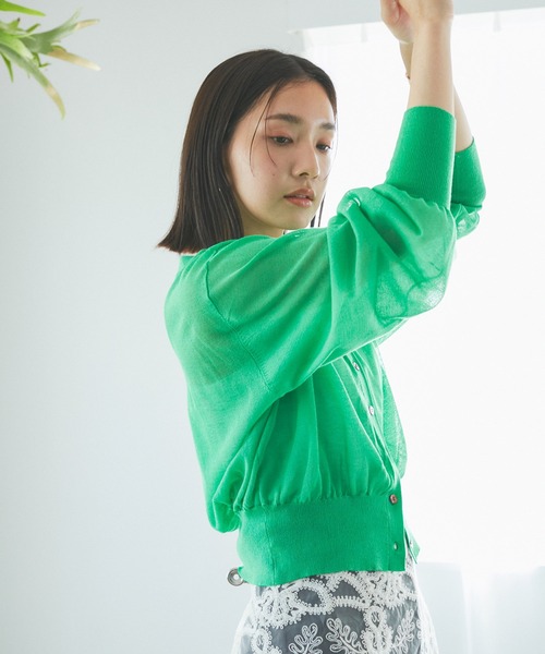 VIS（ビス）の「Vネックドルマンスリーブシアーカーディガン（カーディガン/ボレロ・レディース・ホワイト/ブラック/ブラウン/グリーン・FREE）」の6枚目の写真