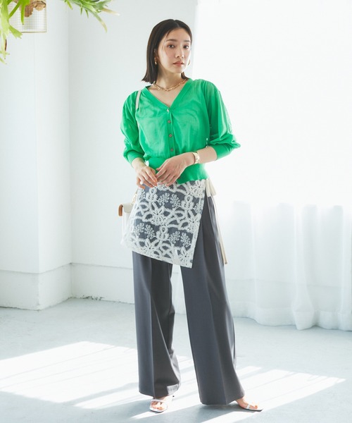 VIS（ビス）の「Vネックドルマンスリーブシアーカーディガン（カーディガン/ボレロ・レディース・ホワイト/ブラック/ブラウン/グリーン・FREE）」の8枚目の写真