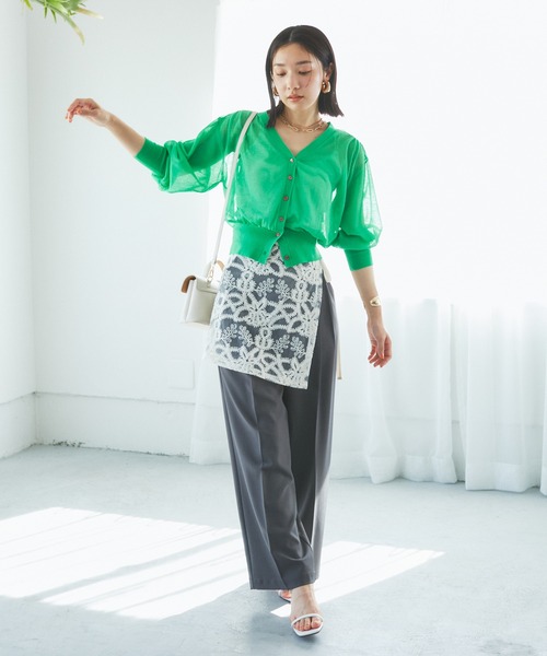 VIS（ビス）の「Vネックドルマンスリーブシアーカーディガン（カーディガン/ボレロ・レディース・ホワイト/ブラック/ブラウン/グリーン・FREE）」の9枚目の写真