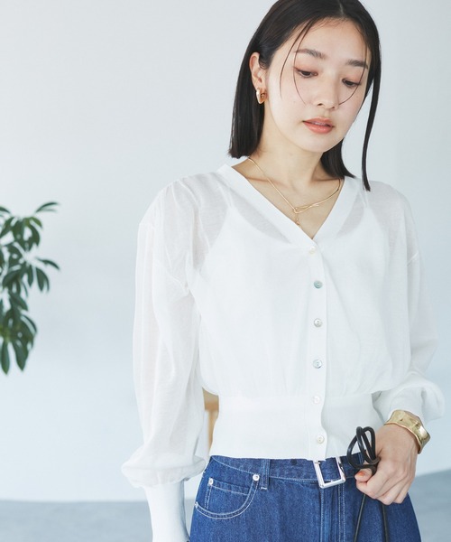 VIS（ビス）の「Vネックドルマンスリーブシアーカーディガン（カーディガン/ボレロ・レディース・ホワイト/ブラック/ブラウン/グリーン・FREE）」の11枚目の写真