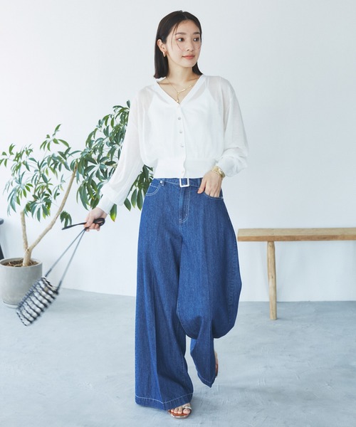 VIS（ビス）の「Vネックドルマンスリーブシアーカーディガン（カーディガン/ボレロ・レディース・ホワイト/ブラック/ブラウン/グリーン・FREE）」の13枚目の写真