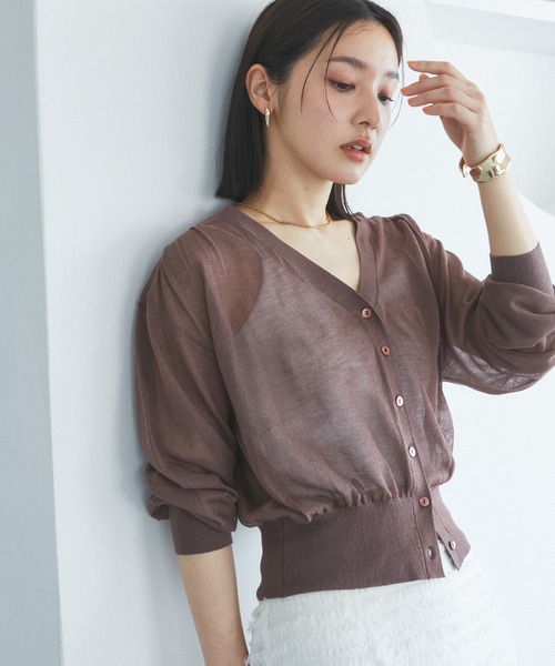 VIS（ビス）の「Vネックドルマンスリーブシアーカーディガン（カーディガン/ボレロ・レディース・ホワイト/ブラック/ブラウン/グリーン・FREE）」の15枚目の写真