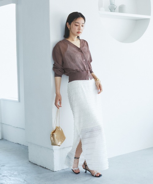 VIS（ビス）の「Vネックドルマンスリーブシアーカーディガン（カーディガン/ボレロ・レディース・ホワイト/ブラック/ブラウン/グリーン・FREE）」の19枚目の写真