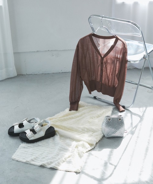 VIS（ビス）の「Vネックドルマンスリーブシアーカーディガン（カーディガン/ボレロ・レディース・ホワイト/ブラック/ブラウン/グリーン・FREE）」の20枚目の写真