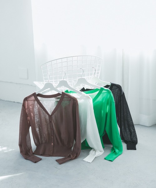 VIS（ビス）の「Vネックドルマンスリーブシアーカーディガン（カーディガン/ボレロ・レディース・ホワイト/ブラック/ブラウン/グリーン・FREE）」の21枚目の写真