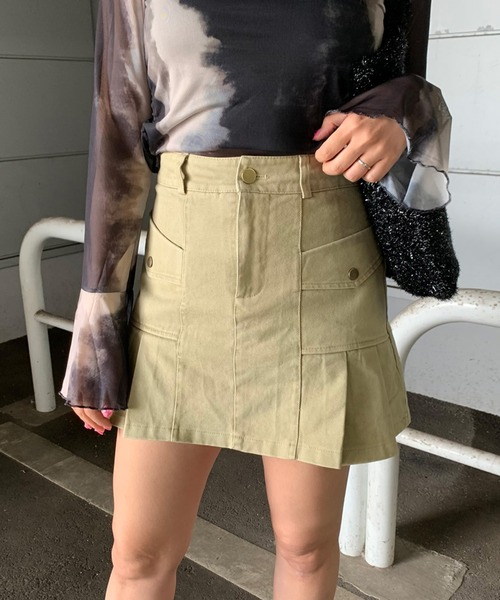 non-hedge(ノンヘッジ)の「ツイルプリーツミニスカートパンツ(スカート・レディース・キャメル/ベージュ/カーキ/オフホワイト/ブラック・M/S)」の6枚目の写真