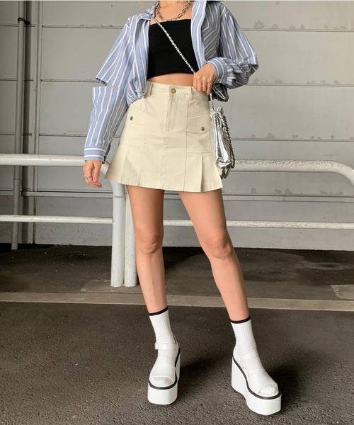non-hedge(ノンヘッジ)の「ツイルプリーツミニスカートパンツ(スカート・レディース・キャメル/ベージュ/カーキ/オフホワイト/ブラック・M/S)」の12枚目の写真