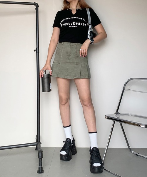 non-hedge(ノンヘッジ)の「ツイルプリーツミニスカートパンツ(スカート・レディース・キャメル/ベージュ/カーキ/オフホワイト/ブラック・M/S)」の19枚目の写真