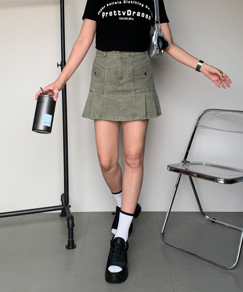 non-hedge(ノンヘッジ)の「ツイルプリーツミニスカートパンツ(スカート・レディース・キャメル/ベージュ/カーキ/オフホワイト/ブラック・M/S)」の20枚目の写真