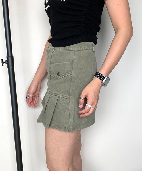 non-hedge(ノンヘッジ)の「ツイルプリーツミニスカートパンツ(スカート・レディース・キャメル/ベージュ/カーキ/オフホワイト/ブラック・M/S)」の21枚目の写真