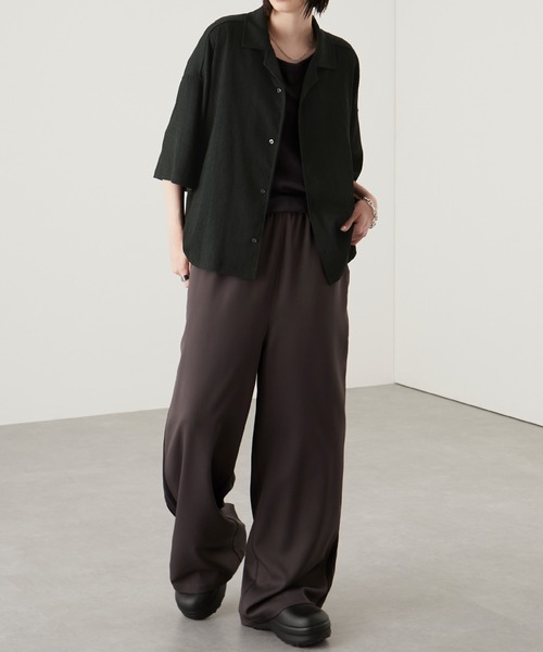 Alfred Alex（アルフレッドアレックス）の「【Alfred Alex】ランダムプリーツオーバーサイズオープンカラーシャツ/ショート丈（シャツ/ブラウス・メンズ・ブラック/グレイッシュブルー/チャコール/グレー/ワイン・M/L/S）」の7枚目の写真